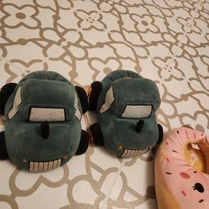 Green Plush Tractor Slippers Sizs